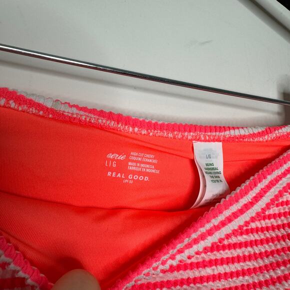 NWT Aerie Bikini Bottom Crinkle Stripe High cut Cheeky L - Picture 7 of 7